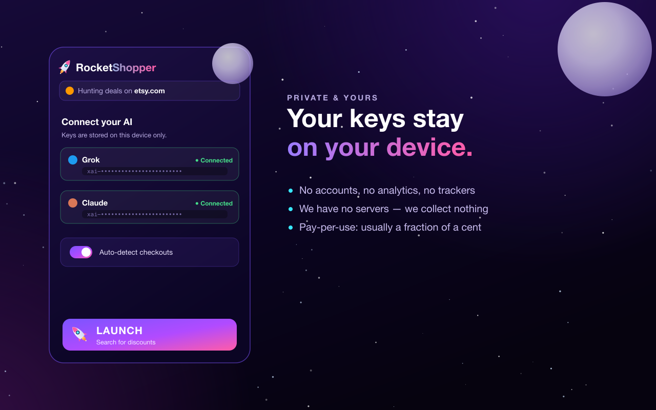 The settings screen for connecting your own AI API keys