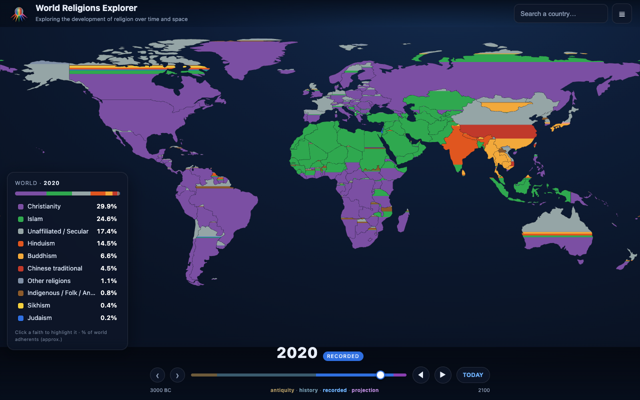 The flat map filling each country proportionally by faith